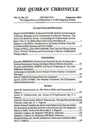The Qumran Chronicle, Vol. 11, No. 1/4 The Qumran Chronicle, Vol. 11, No. 1/4, The Enigma Press, Krakow 2003