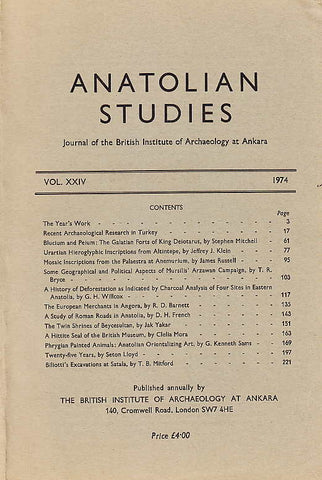 Anatolian Studies, Journal of the British Institute of Archaeology at Ankara vol. XXIV 1974, London