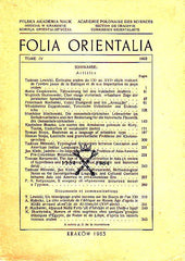 Folia Orientalia, Tome IV, (1962), Universitati Litterarum Iagellonicae Cracoviensi, Sex Saecula Abhinc Faustis Auspiciis Conditae Sacrum, Krakow 1963