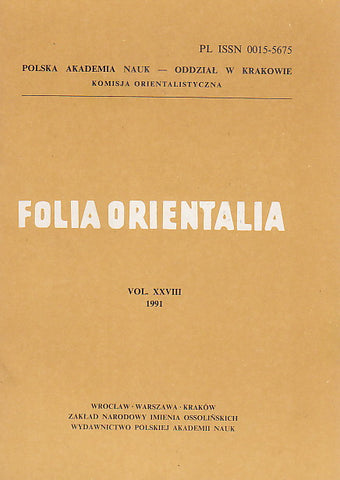 Folia Orientalia, vol. XXVIII, 1991, Cracow 1992