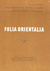 Folia Orientalia, vol. XXVI, 1989, Cracow 1990