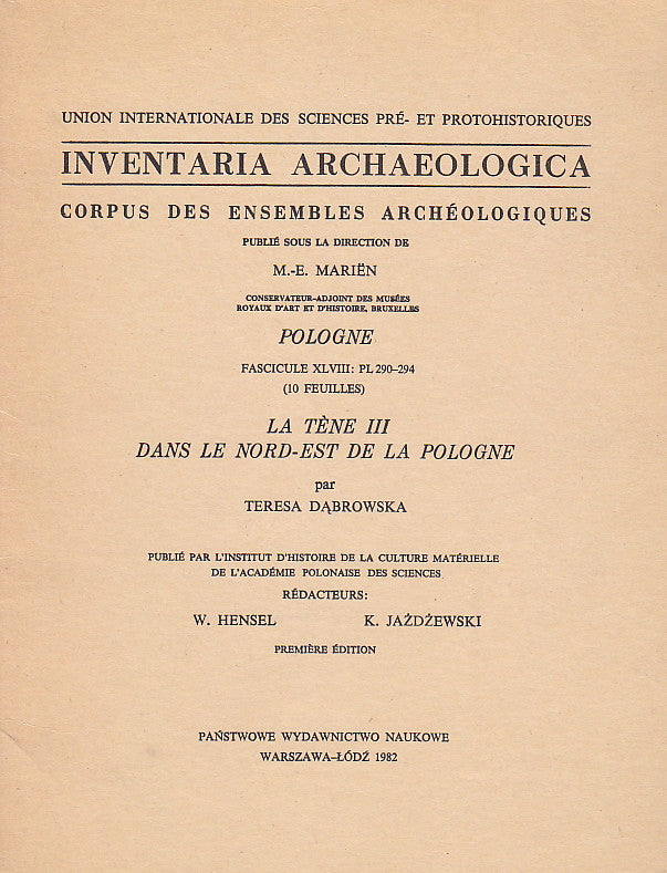 Inventaria Archaeologica, Corpus des ensembles archeologiques, Pologne, fasc. XLVIII: PL 290-294 (10 feuilles), La tene III dans le nord-est de la Pologne