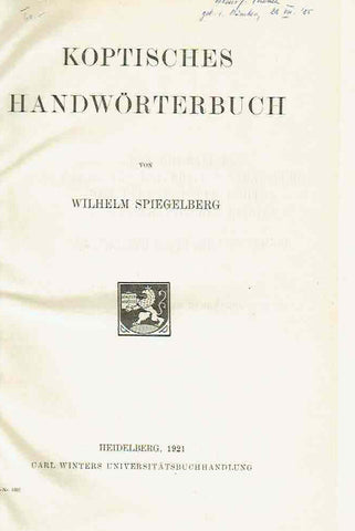 Wilhelm Spiegelberg, Koptisches Handworterbuch, Heidelberg 1921