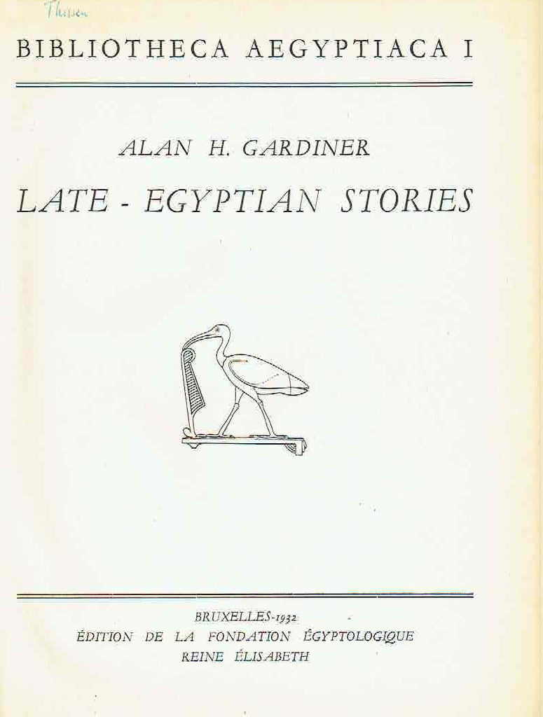 Late-Egyptian Stories, Bibliotheca Aegyptiaca I – Archeobooks