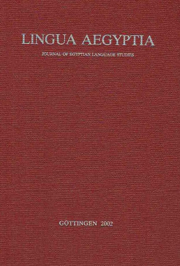 Antonio Loprieno (ed.),  Lingua Aegyptia 10, Journal of Egyptian Language Studies, Gottingen 2002