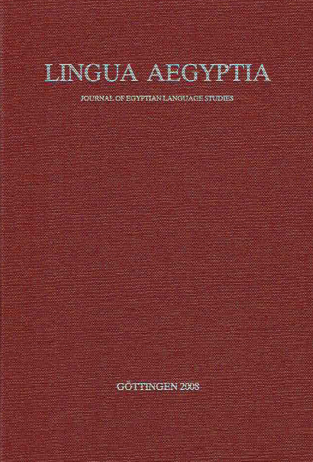 Antonio Loprieno (ed.), Lingua Aegyptia 16, Journal of Egyptian Language Studies, Gottingen 2008