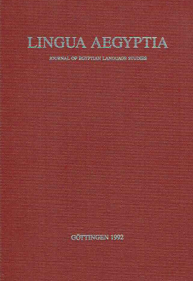Antonio Loprieno (ed.), Lingua Aegyptia 2, Journal of Egyptian Language Studies, Gottingen 1992
