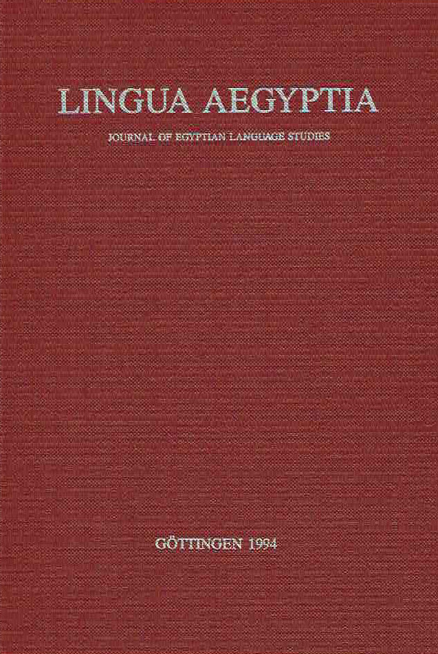 Antonio Loprieno (ed.), Proccedings of the International Conference on Egyptian Grammar (Crossroads III) Yale, April 4-9, 1994, Lingua Aegyptia 4, Journal of Egyptian Language Studies, Gottingen 1994