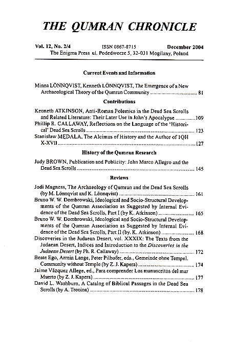 The Qumran Chronicle, Vol. 12, No. 2/4, The Enigma Press, Krakow 2004