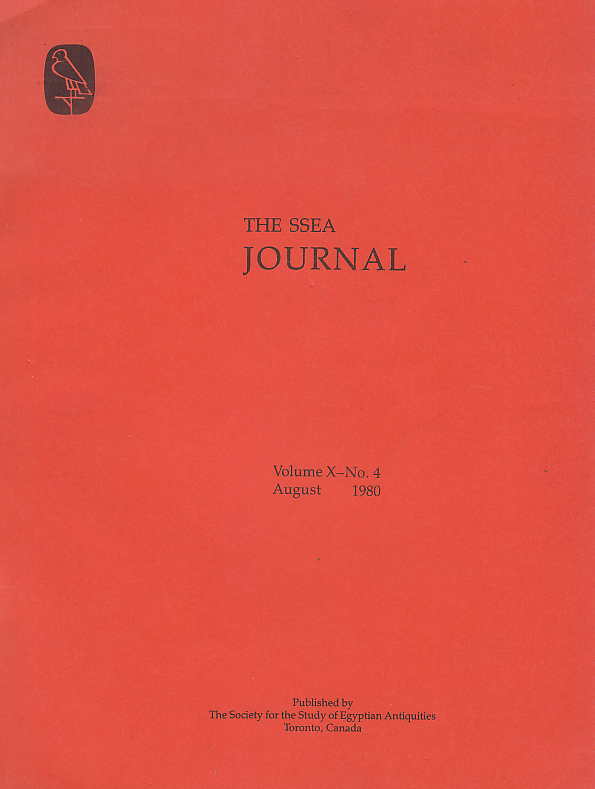 The SSEA Journal, Vol. X, no. 4, August 1980, The Society for the Study of Egyptian Antiquities, Toronto, Canada 1980