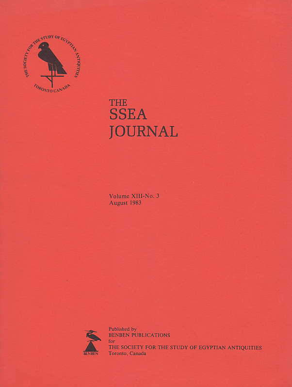 The SSEA Journal, Vol. XIII, no. 3, August 1983, The Society for the Study of Egyptian Antiquities, Toronto, Canada 1983