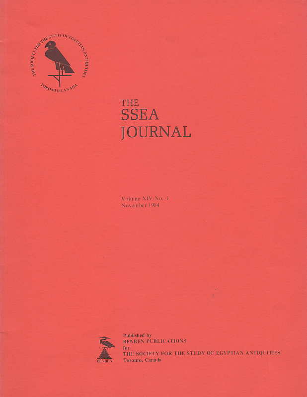 The SSEA Journal, Vol. XIV, no. 4, November 1984, The Society for the Study of Egyptian Antiquities, Toronto, Canada 1984