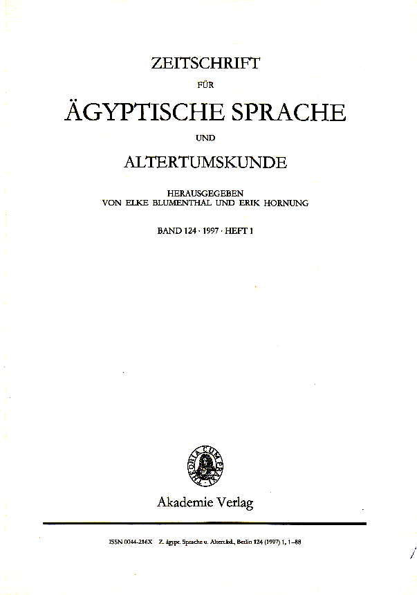  Elke Blumenthal, Erik Hornung, Zeitschrift für Ägyptische Sprache und Altertumskunde, Band 124, 1997, Heft 1, Akademie Verlag 