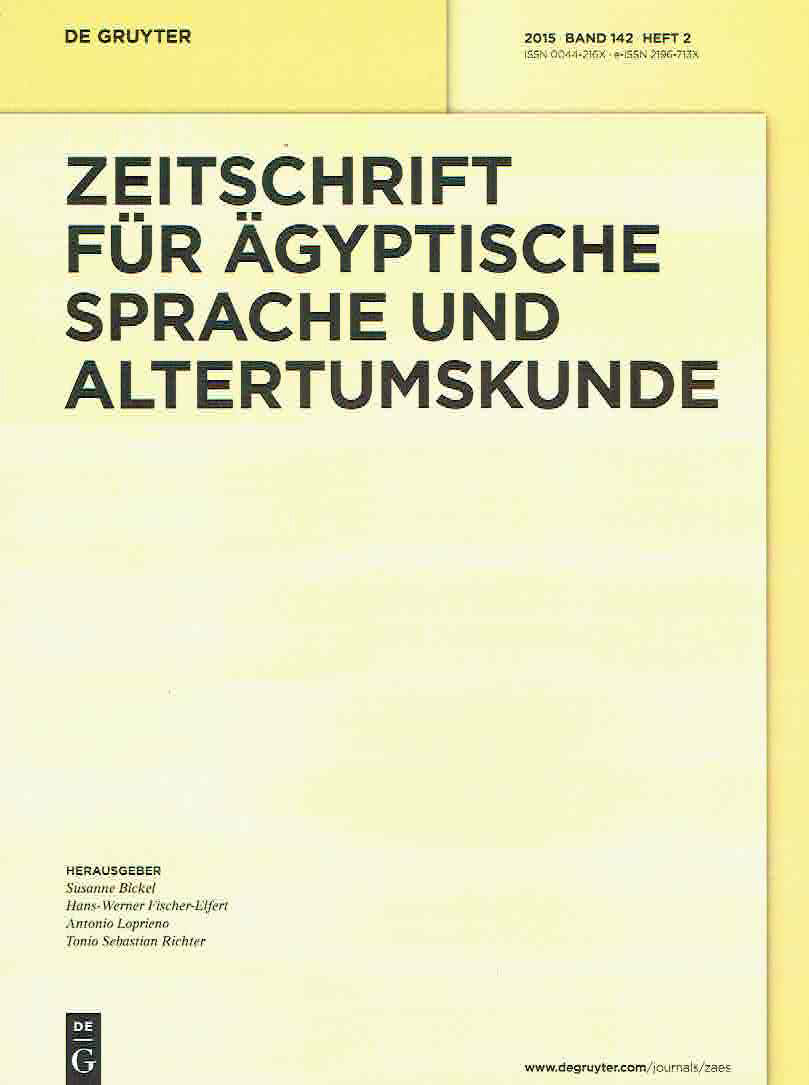  Zeitschrift fur Agyptische Sprache und Altertumskunde, 2015, Band 142, Heft 2, De Gruyter 2015