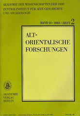 Altorientalische Forschungen, Band 10, 1983, Heft 2,