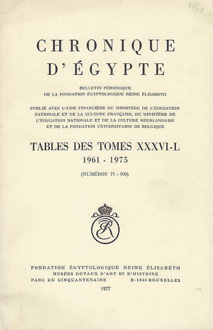 Chronique d'Egypte, Tables des Tomes XXXVI-L (1961-1975), N 71-100