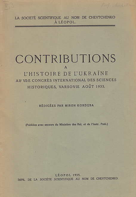 M. Korduba, Contributions a L'histoire de l'Ukraine, Leopol 1933