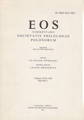 EOS. Commentarii Societatis Philologae Polonorum, Volumen LXXX, 1992, Fasciculus 1, Wratislaviae-Cracoviae-Varsoviae 1993